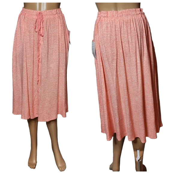 NWT Lularoe Marsha coral rayon stretch pockets button midi skirt. Size M - Picture 4 of 12